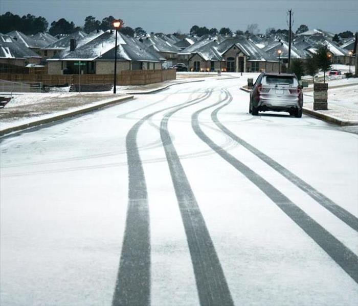Iced over roads in a neighborhood.